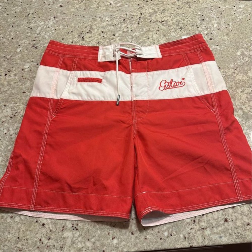 COPY - G-Star Raw Mens League Swim Shorts Trunks Red and White: Medium